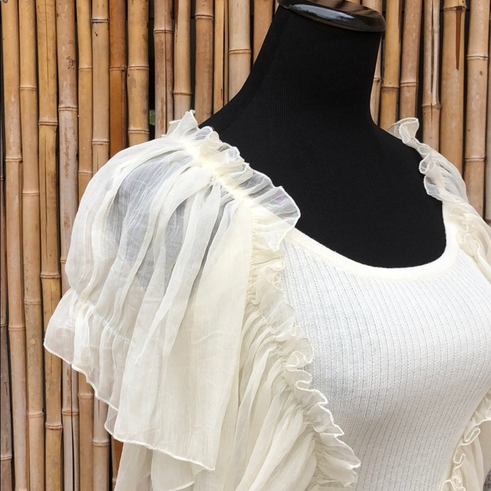 ISABELLA RODRIGUES Ivory Knit &Chiffon Wing Sleeve - Picture 2 of 4